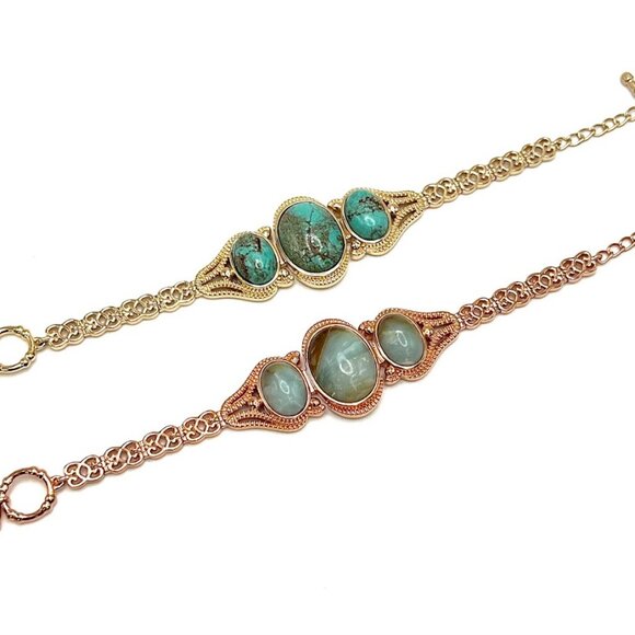 Paul Deasy Sterling Silver Oval Gemstone Bracelet Fits 7" - 8" HSN [Set of 2] - Picture 1 of 4